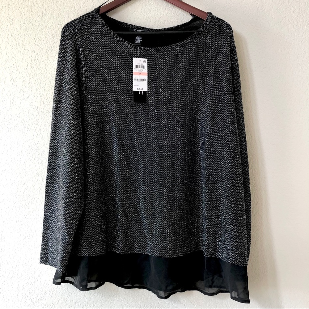 NWT! INC Macy's Metallic Chiffon Blouse Top Plus 2X - Picture 3 of 6
